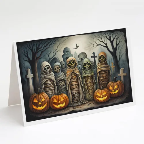 Miniatura 8 de Caroline's Treasures DAC2223GCA7P - Tarjetas de felicitación y sobres de Halloween espeluznantes de gato negro, paquete de 8 tarjetas en blanco
