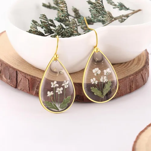 Miniatura 64 de Forget-Me-Not and Queen Anne's Lace Pressed Wildflower Earrings Pressed Flower Earrings Handmade Drop and Dangle Earrings Gift for Woman