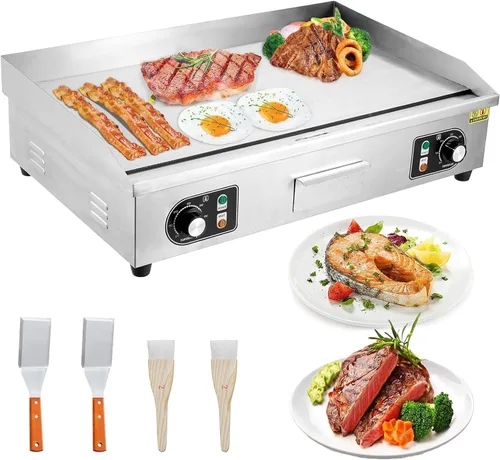 Miniatura 8 de Parrilla eléctrica comercial de 22 pulgadas, parrilla eléctrica de encimera de 1600 W, placa de parrilla eléctrica antiadherente Teppanyaki de 110