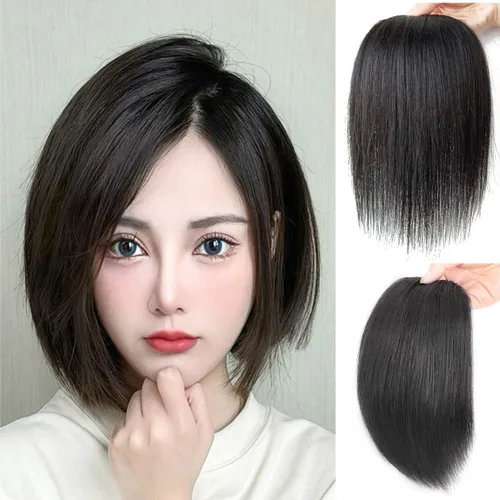 Extensión de cabello invisible de una pieza con clip en la parte superior y lateral para mujeres, peinados de soplo de 6 pulgadas, color negro