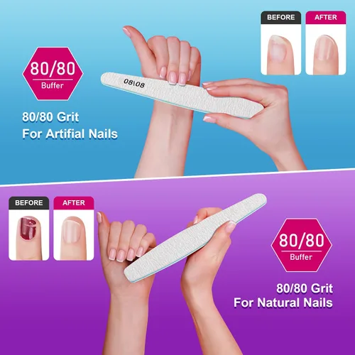 Miniatura 2 de Diesisa 15 limas de uñas de grano 80/80 para uñas naturales, tableros de esmeril de doble cara para uñas, limas de uñas profesionales para uñas