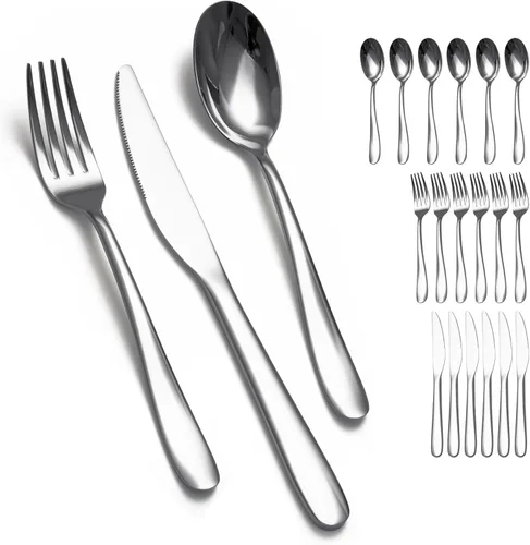 Miniatura 9 de SANTUO Juego de cubiertos de acero inoxidable de 12 piezas para cena, incluye 4 cuchillos de cena, 4 tenedores de cena, 4 cucharas de cena, juego