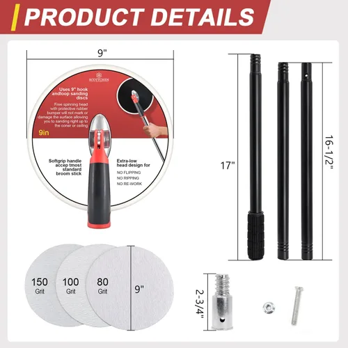 Miniatura 2 de SCOTTCHEN Lijadora de Poste para Paneles de Yeso, Lijadora Radial de 9 Pulgadas con Poste Redondo de Extensión de 47 Pulgadas para Pared Seca
