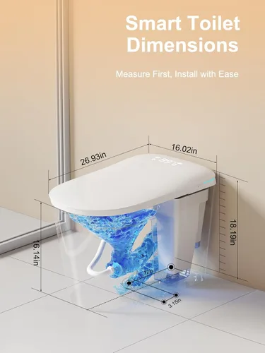 Miniatura 7 de Inodoro inteligente con bidé, tapa de apertura y cierre automático, asiento con calefacción, secadora, luz nocturna, pantalla LED, doble descarga