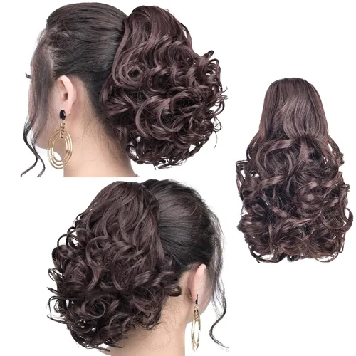 Miniatura 14 de SYXLCYGG Auburn Clip Cola de caballo Clip Cola de caballo Extensión de cola de caballo ondulado 10 pulgadas 3.5 oz pelo sintético falso pieza