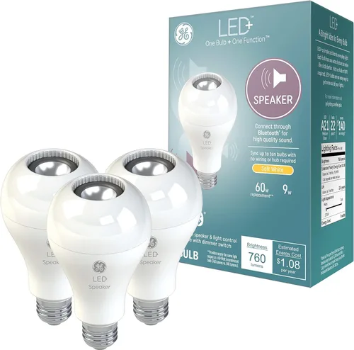 Miniatura 12 de GE LED+ A21 Bombilla LED, Luz LED Interior con Cambio de Color, Altavoz Inalámbrico Bluetooth con Control Remoto, 9W, Multicolor y Blanco Cálido