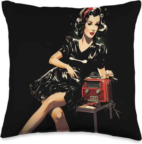 Retro Pin Up Girl 1940s 1950s PinUp Costume Pinup Girl Radio Cassette Old School Vintage - Almohada de 16 x 16 pulgadas, multicolor