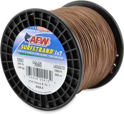 Miniatura 35 de Surfstrand Bare 1x7 Cable Líder de Acero Inoxidable - Línea Líder de Pesca para Agua Salada, 20lb Test - 325lb Test en Brillante, Camuflaje