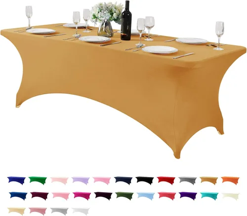 Miniatura 121 de Mantel de elastano para mesas de 4, 6 u 8 pies, mantel elástico universal ajustable para fiestas, banquetes, bodas y eventos - Verde manzana