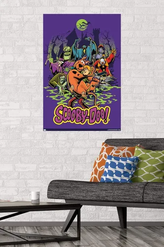 Miniatura 2 de Scooby-Doo - Póster de pared del grupo de villanos, 22.4 pulgadas de largo x 14.7 pulgadas de ancho, versión enmarcada de madera de granero