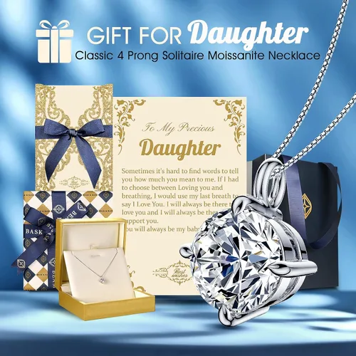 Miniatura 3 de Beam & Bask Collar para hija adulta de mamá papá, cumpleaños, boda, graduación, colgante para hija de madre padre, joyería de moissanita de plata