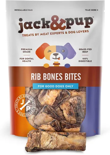 Jack&Pup Huesos de costilla para perros (bolsa de 24 onzas) – Huesos de carne de res naturales de un solo ingrediente para perros, altos en