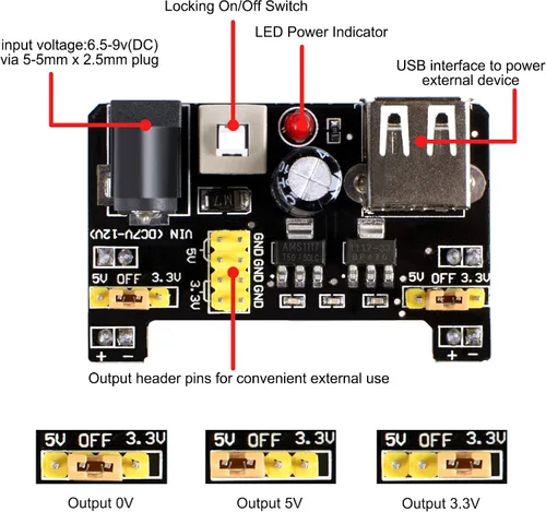 Miniatura 3 de Miuzei Kit de componentes electrónicos con módulo de suministro, cable de puente, placa de 830 puntos de conexión, potenciómetro de precisión