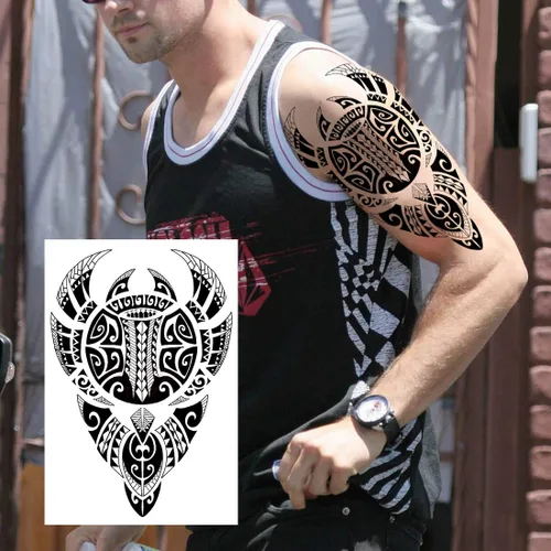 Miniatura 8 de 11 Hojas NEZAR Tatuajes Temporales de Manga Maorí Para Hombres Adultos Tiki Tortuga Manta Impermeables Tatuajes Falsos de Manga Para Mujeres Dragón