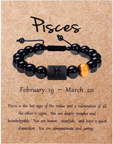 Miniatura 20 de SUMMER LOVE Father's Day Gifts Zodiac Bracelet for Men Women 10mm Natural Black Onyx Stone Star Sign Constellation Beaded Protection Bracelet