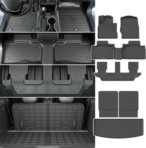 Miniatura 44 de powoq Tapete de suelo compatible con Honda Pilot 2016-2022 con alfombrilla de respaldo, forro de carga de repuesto para accesorios Honda Pilot