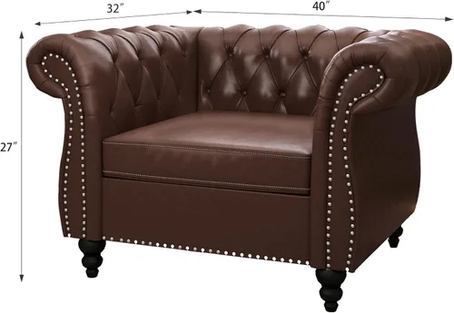 RARZOE Chesterfield - Sillas Chesterfield de piel sintética, silla Chesterfield con botones de cuero copetudo con brazos enrollados y ribete de