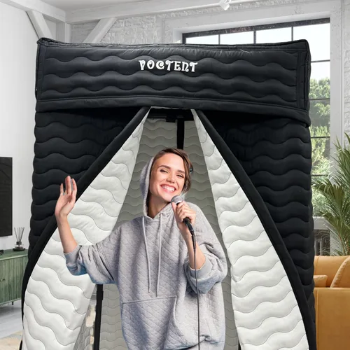 Miniatura 7 de Cabina vocal portátil para estudio en casa, cabina de grabación sin eco para voz en off, podcast y canto, aislamiento de reverberación de 360°