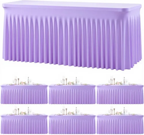 Miniatura 46 de Paquete de 2 manteles color azul bebé para mesas rectangulares de 6 pies, mantel ajustable de elastano, fundas de mesa elásticas de 6 pies, manteles