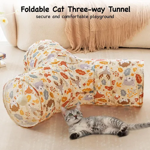 Miniatura 3 de Tempcore Túnel para gatos con tubo de juguete, túneles plegables de 3 vías para gatos, túneles para mascotas aburridas con agujero y pelota, juguete