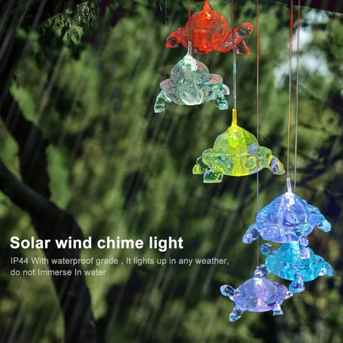 Miniatura 2 de Candelabro de campanillas de viento, lámpara colgante de tortugas solares, luz colgante de carillón de viento IP44 impermeable mixcolor intermitente