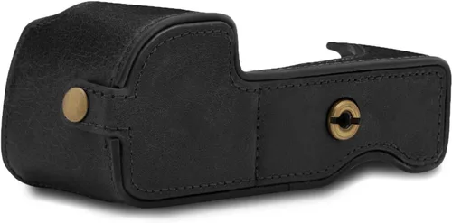 Miniatura 2 de MegaGear MG1641 Ever Ready - Media funda de cuero genuino para cámara compatible con Sony Alpha A6100, A6400 - Negro