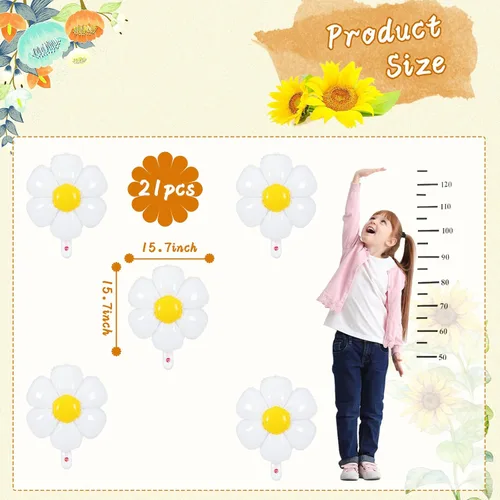 Miniatura 2 de Sotiff 21 globos de flores de margaritas blancas Groovy Flower Daisy Decoraciones de fiesta Retro Hippie Boho Girl Party Decor (20 x 15.7 pulgadas)