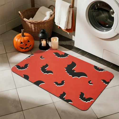 Miniatura 8 de TYUU Tapete de Baño de Halloween, Alfombra de Baño de Halloween Delgada Antideslizante de Secado Rápido Tapete de Baño de Murciélago que Cabe Debajo