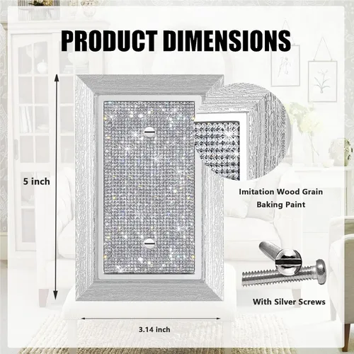 Miniatura 2 de Placa de pared con diamantes de imitación plateados brillantes plateados, placa de cubierta de interruptor de luz, cubierta de enchufe de grano