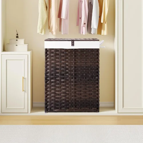 Miniatura 2 de GREENSTELL - Cesta de ropa con tapa, 90 l, con 2 bolsas extraíbles y 2 bolsas de malla, cesto de ratán sintético tejido a mano para ropa, juguetes