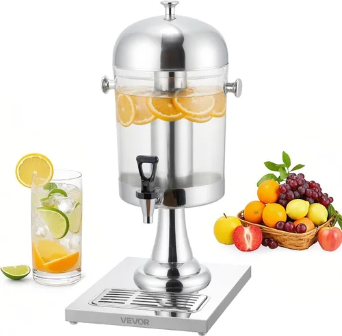 VEVOR Dispensador de bebidas, dispensador de bebidas de 2.1 galones para fiestas, dispensadores de jugo de acero inoxidable + plástico con bandeja