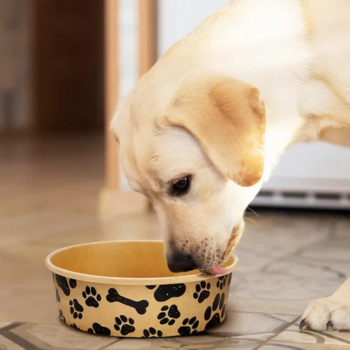 Miniatura 7 de Whaline 50 cuencos desechables para mascotas de 16 onzas, papel kraft para perros y gatos, pequeños cuencos de comida con diseño de huella de pata