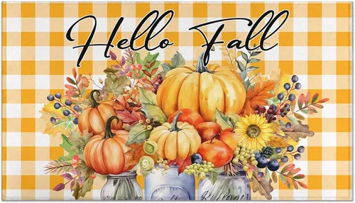 Miniatura 12 de Fall Door Mat Outdoor, Autumn Pumpkin Welcome Mat Fall Decorations Non-Slip Thanksgiving Doormat Low Profile for Home Indoor Outdoor Decor