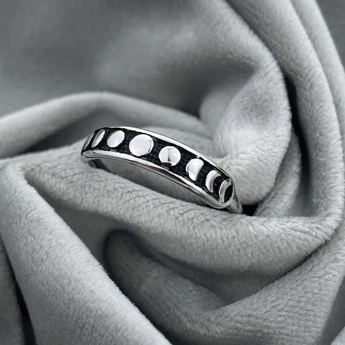 Miniatura 3 de Anillo gótico negro de fase lunar de plata de forma redonda minimalista lindo anillo de acero inoxidable anillos de dedo regalo para mujeres