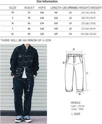 Miniatura 4 de KOCHHA Pantalones vaqueros grandes anchos de algodón de ajuste relajado Carpenter Jean Denim Pantalones Hip Hop azul