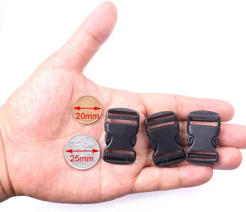 Miniatura 3 de CooBigo Paquete de 5 Hebillas de liberación lateral de 3/4" ajustables dobles, 4.5 m de correa de nailon de 3/4" de PP para camping al aire libre