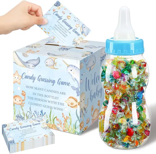 Miniatura 11 de Glenmal Juego de 52 piezas de regalo para juegos de baby shower, biberón grande para juego de ducha, adivina cuántos dulces decoraciones