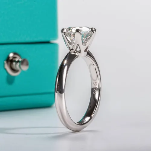 Miniatura 3 de AnuClub 1235CT Anillo solitario de moissanita de seis puntas, anillo de plata de ley 925, regalo para boda, compromiso y aniversario con certificado