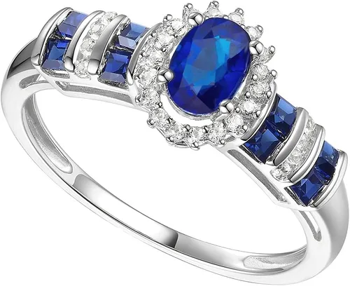 Anillo de diamante de piedra preciosa auténtica, diseño alternativo de gemas y diamantes auténticos, piedra central rodeada de halo de diamantes,