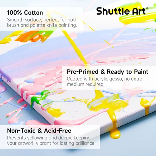 Miniatura 4 de Shuttle Art Lienzo para pintura, paquete múltiple de 20 piezas, lienzo estirado de 5 x 7 y 8 x 10 pulgadas, 100% algodón, lienzos blancos imprimados