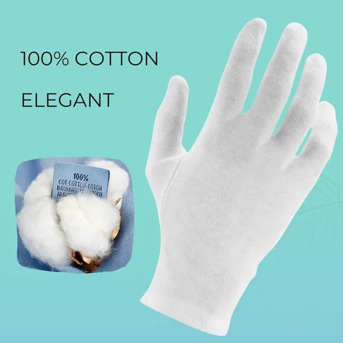 Miniatura 3 de ANSMIO Guantes de algodón - 3 pares de guantes de noche hidratantes blancos, 100% algodón, talla S