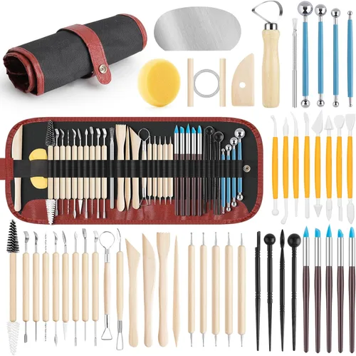 Miniatura 12 de Herramientas de arcilla para esculpir, kit de herramientas de tallado de polímero de doble cara, juego de herramientas de cerámica de madera