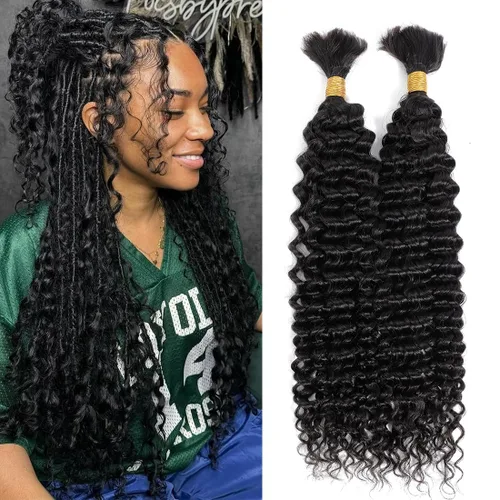 Miniatura 18 de Urbeauty Cabello Humano para Trenzar para Trenzas Boho Bob - Cabello Bohemio de Onda Profunda para Trenzar - Negro Azabache, 14 pulgadas Sin Nudos