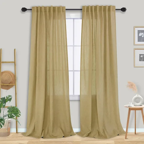 Miniatura 29 de Cortinas de lino azul claro de 90 pulgadas de largo para sala de estar, dormitorio de niñas, guardería, decoración acogedora de verano, bolsillo