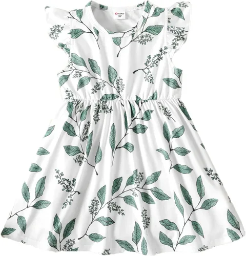 PATPAT Vestidos para niña pequeña y bebé estampado de unicornio, manga con volantes, falda de dinosaurio para niños, 18-24 meses a 5-6 años