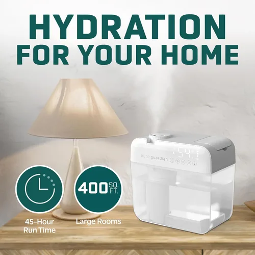 Miniatura 4 de PureGuardian Humidificador ultrasónico de niebla fría de 1 galón, tiempo de funcionamiento de 48 horas, calas de 410 pies cuadrados, humidistato