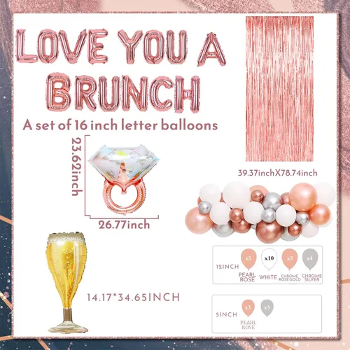 Miniatura 2 de LaVenty Juego de 48 globos de oro rosa Love You a Brunch y decoración para despedida de soltera, fiesta