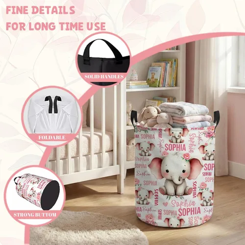 Miniatura 5 de ZOE DAVISON Cestas de lavandería personalizadas de elefante, regalos personalizados de elefante, cesta de lavandería con nombre personalizado