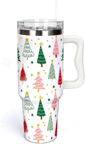 Miniatura 27 de Whaline Vaso patriótico del 4 de julio de 40 oz con asa, pajita y tapa, estrellas y rayas en rojo, azul y bandera de EE. UU., vaso de viaje del día