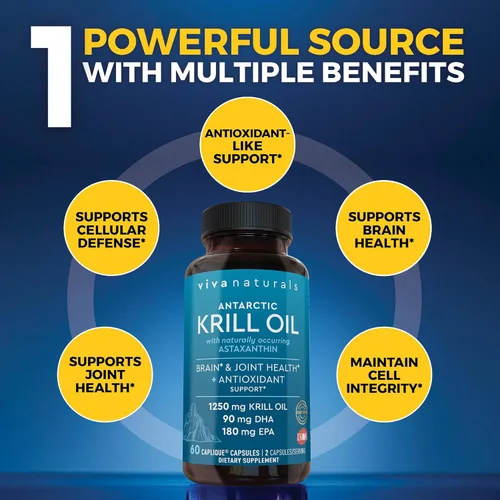 Miniatura 4 de Viva Naturals Aceite de krill antártico Omega 3 Suplementos 1250 mg - DHA EPA Omega-3 y concentración de astaxantina para la salud